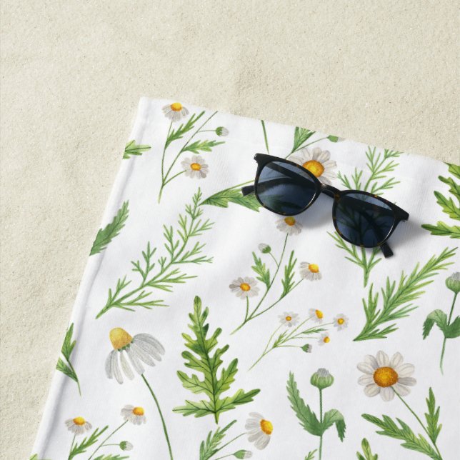 Serviette De Plage Chamomile Fleur Botanique Rustique Motif (En situation)