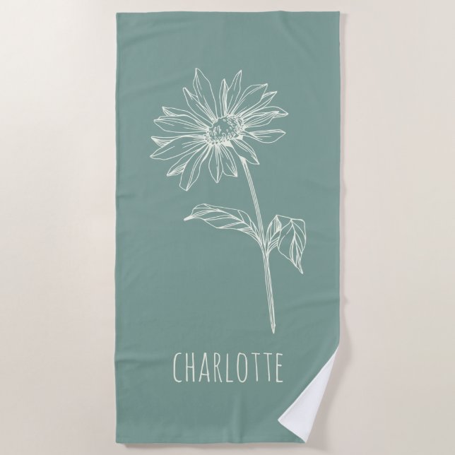 Serviette De Plage Chamomille minimaliste Sage vert Nom (Devant)