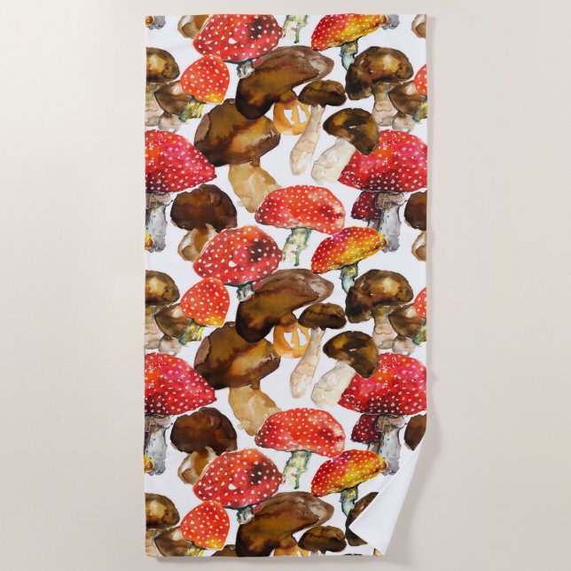 Serviette De Plage Champignons d'aquarelle motif de chute (Devant)