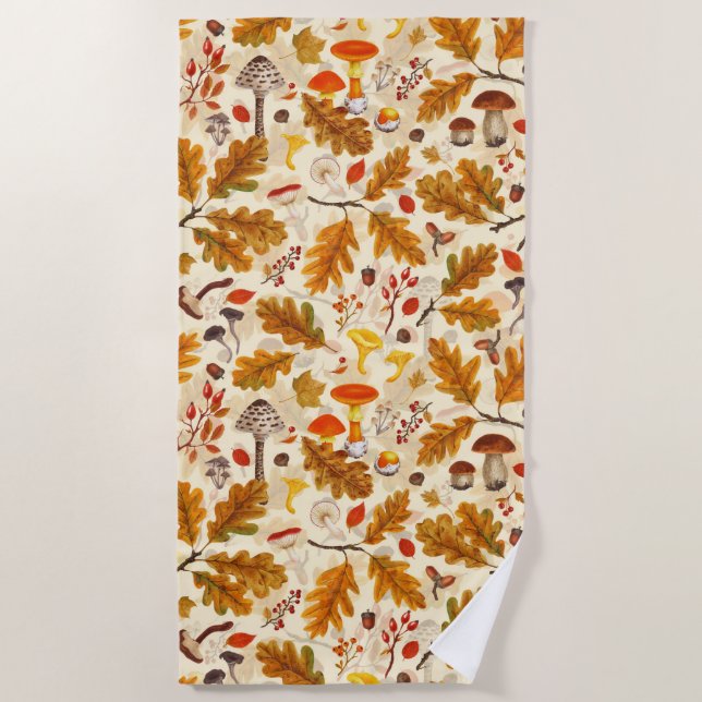 Serviette De Plage Champignons forestiers et flore d'automne à la crè (Devant)