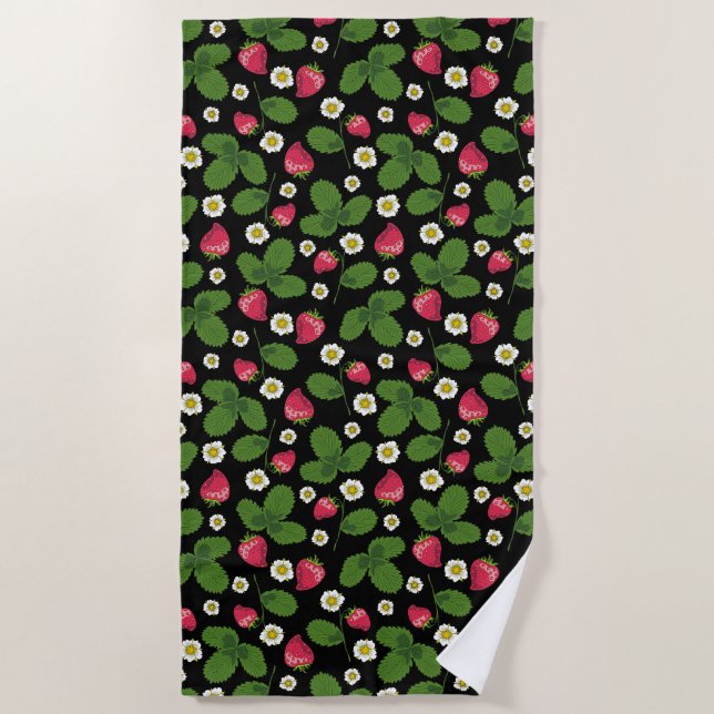 Serviette De Plage Champs de fraises en noir (Devant)
