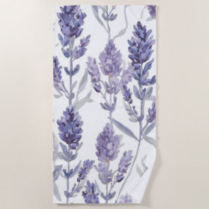 Serviette De Plage Champs de Lavande Motif de Fleur Aquarelle Viole