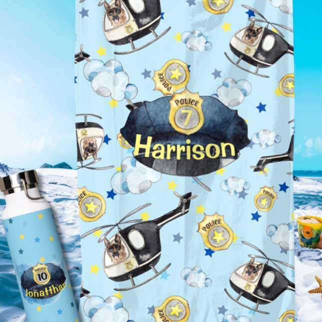 Serviette De Plage Chapeau de police bleu mignon pour garçon (Créateur téléchargé)