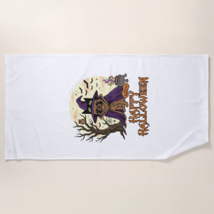 Serviette De Plage Chapeau de sorcière Pug Halloween joyeux Chaudron