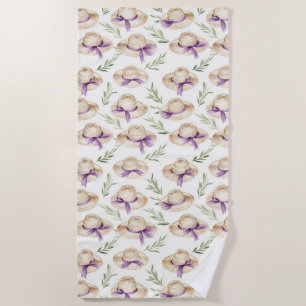 Serviette De Plage Chapeaux Crème Rubans Violets Anniversaire