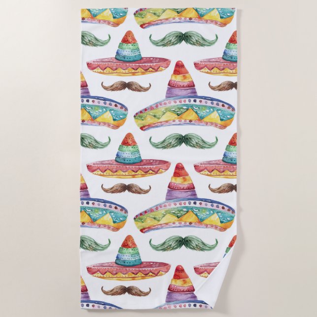 Serviette De Plage Chapeaux de Fête de Cinco de Mayo Moustaches (Devant)