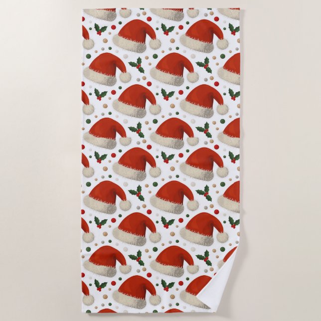 Serviette De Plage Chapeaux de Père Noël (Devant)