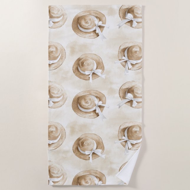 Serviette De Plage Chapeaux de plage en sable crème   (Devant)