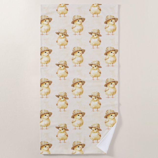 Serviette De Plage Chapeaux de poulets jaunes (Devant)