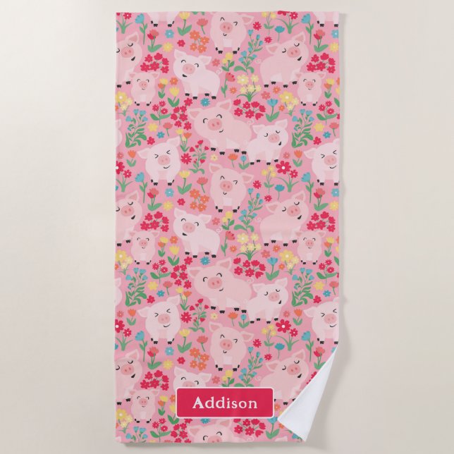 Serviette De Plage Charbon Animal Floral Russe Personnalisé (Devant)