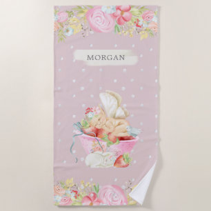 Serviette De Plage charmant jardin charmant de fée bébé monogramme en