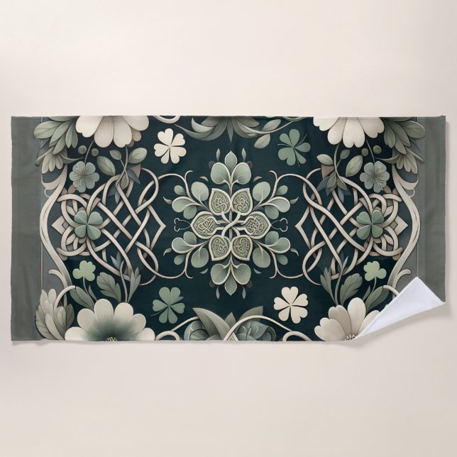 Serviette De Plage Charme floral du trèfle celtique (Devant)