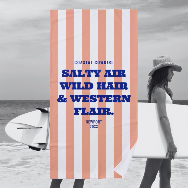 Serviette De Plage Charme Western Cowgirl Côtière Rayure Cabana Rose (Créateur téléchargé)