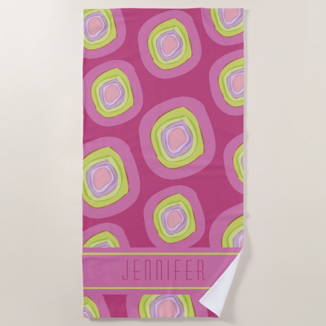 Serviette De Plage Chartreuse Yellow Pink Circles Nom du Motif (Devant)