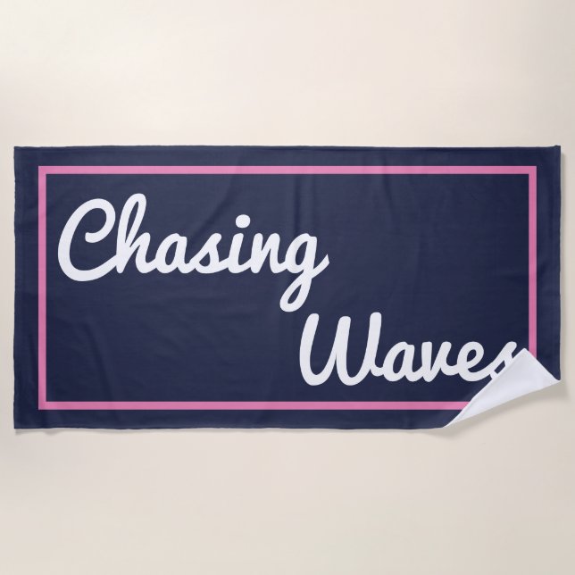 Serviette De Plage Chasing Waves Navy et Pink Beach Towers (Devant)