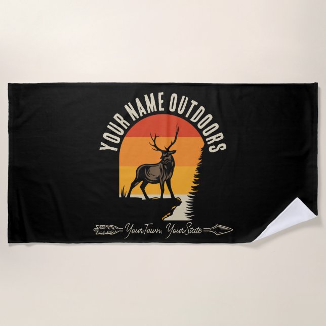 Serviette De Plage Chasse AJOUTER LE NOM À L'Extérieur Deer Elk Wilde (Devant)