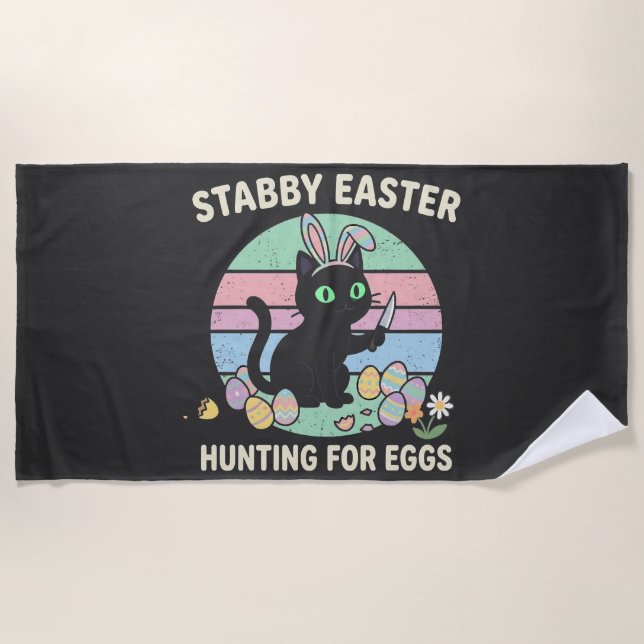 Serviette De Plage Chasse de Pâques aux œufs Chat drôle (Devant)