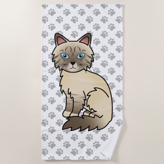 Serviette De Plage Chat Birman/Ragdoll au point chocolat tabby et pat (Devant)
