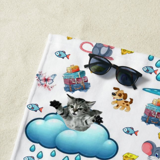 Serviette de plage Chat Chien Souris Fromage Arc-e (En situation)