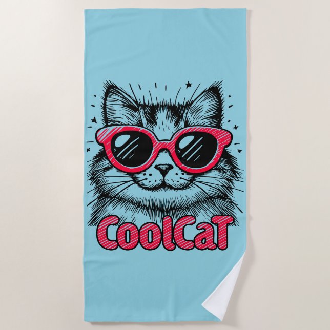 Serviette De Plage Chat Cool 1 (Devant)