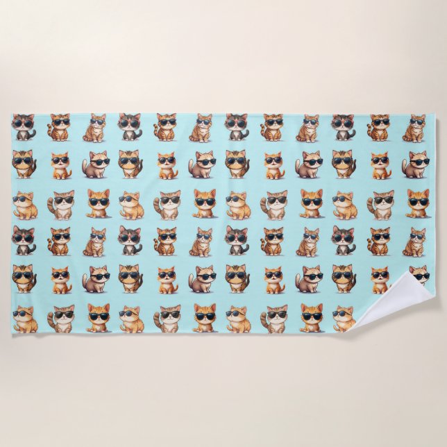 Serviette De Plage Chat Cute Avec Lunettes De Soleil Sur Arrière - pl (Devant)