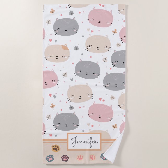 Serviette De Plage Chat Cute Personnalisé Enfants Motifs sans couture (Devant)