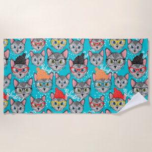 Serviette De Plage Chat dans le casquette