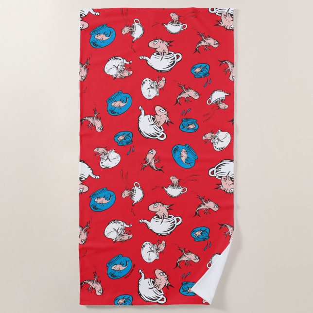 Serviette De Plage Chat Dans Le Casquette | Le Motif rouge poisson (Devant)