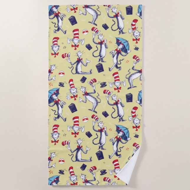 Serviette De Plage Chat dans le Chapeau | Motif Jaune (Devant)