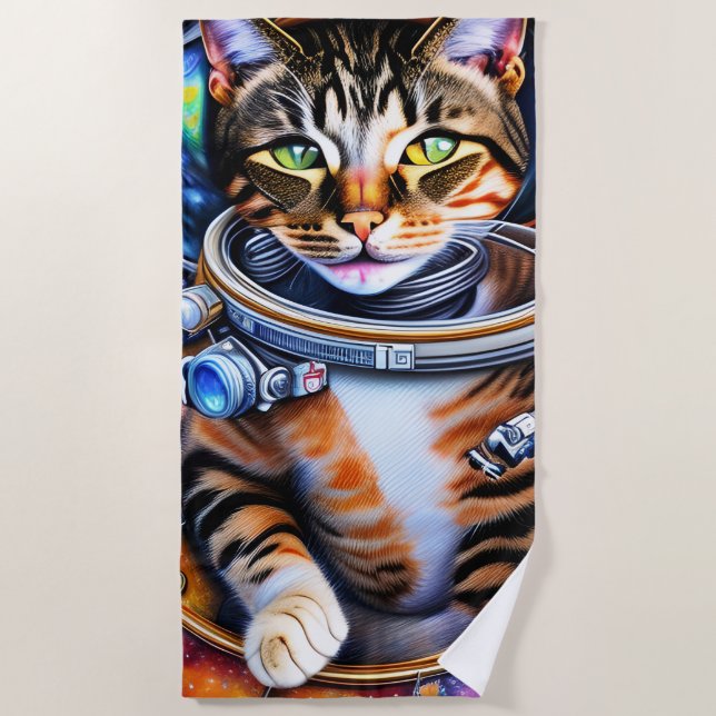 Serviette De Plage Chat d'astronaute de Galaxie (Devant)
