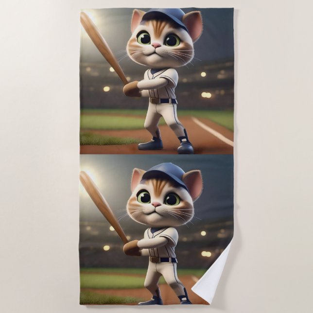 Serviette De Plage Chat de baseball 3D amusant, (Devant)