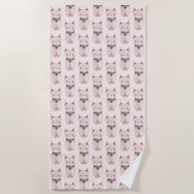 Serviette De Plage Chat de boeuf rose (Devant)