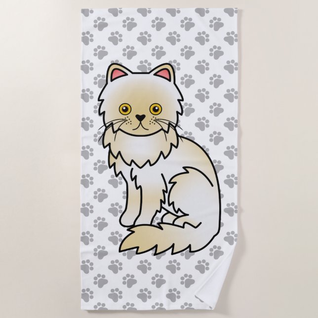 Serviette De Plage Chat de dessin animé mignon persan crème & pattes (Devant)