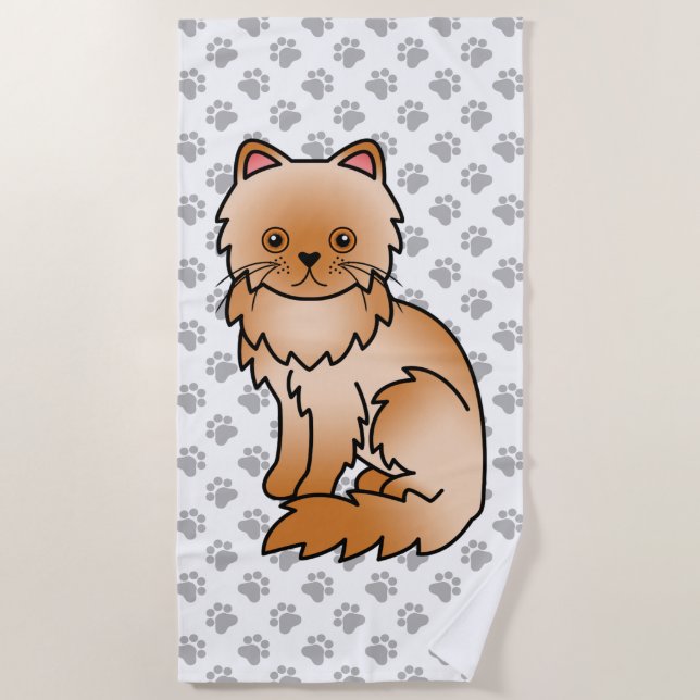 Serviette De Plage Chat de dessin animé persan rouge mignon & pattes (Devant)