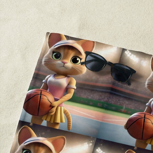Serviette De Plage Chat de Netball Féminin, (En situation)