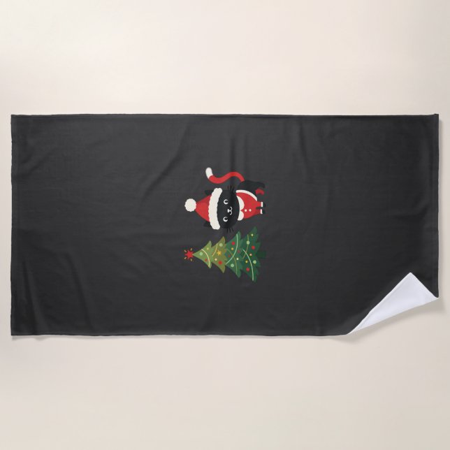Serviette De Plage Chat de Noël Santa Arbre Vecteur (Devant)