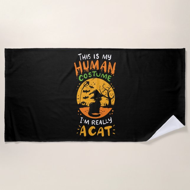 Serviette De Plage Chat d'Halloween (Devant)