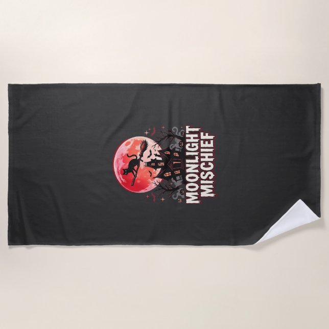 Serviette De Plage Chat d'Halloween en lumière de lune et méfaits (Devant)