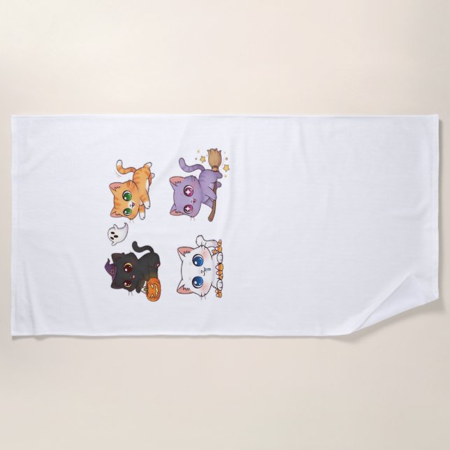 Serviette De Plage Chat d'Halloween  Félin inspiré effrayant et éléga (Devant)