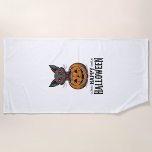 Serviette De Plage Chat d'Halloween Mignon Citrouille Vintage Épouvan