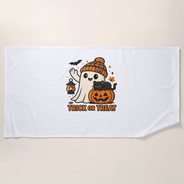 Serviette De Plage Chat d'Halloween mignonne en costume Citrouille Cl (Devant)