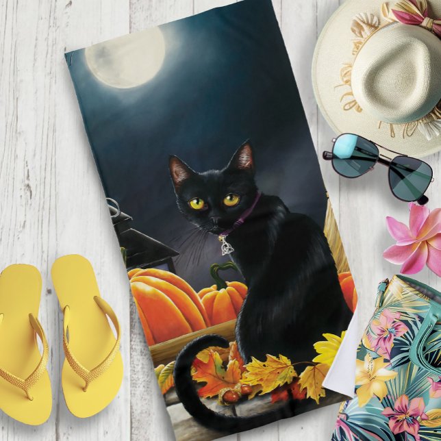 Serviette De Plage Chat d'Halloween noir (Créateur téléchargé)