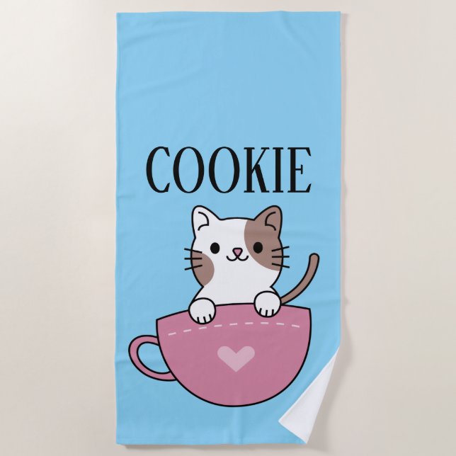 Serviette De Plage Chat en tasse personnalisé  (Devant)