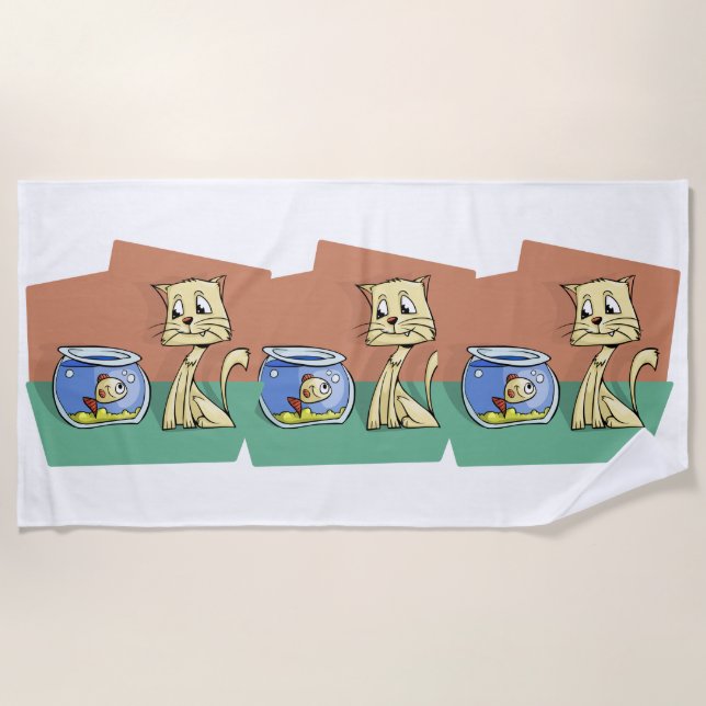 Serviette De Plage Chat et cuvette de poisson (Devant)
