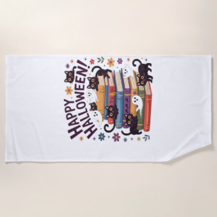 Serviette De Plage Chat Fantôme Lecteur de Livres Cadeaux Halloween S