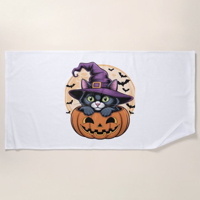 Serviette De Plage Chat Halloween Citrouille Chat noir T-shirt surdim (Devant)