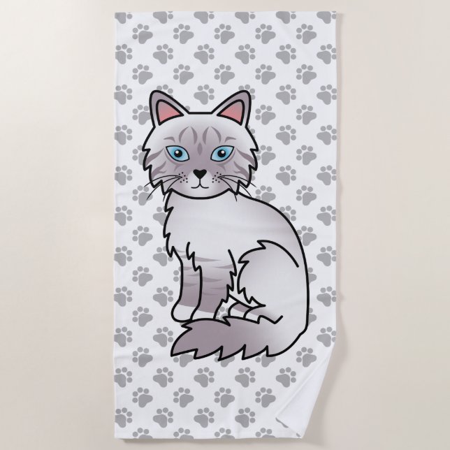 Serviette De Plage Chat Lilac Point Tabby Birman / Ragdoll Mignon & P (Devant)