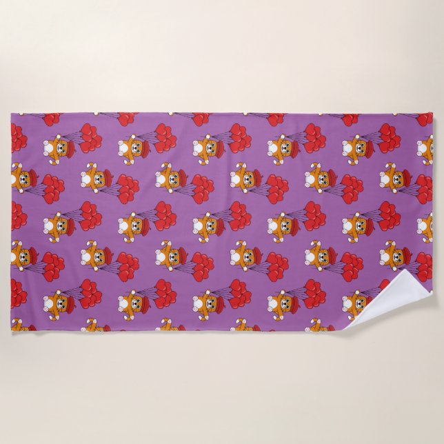 Serviette De Plage Chat mignon avec Ballons de Coeur Rouge (Devant)