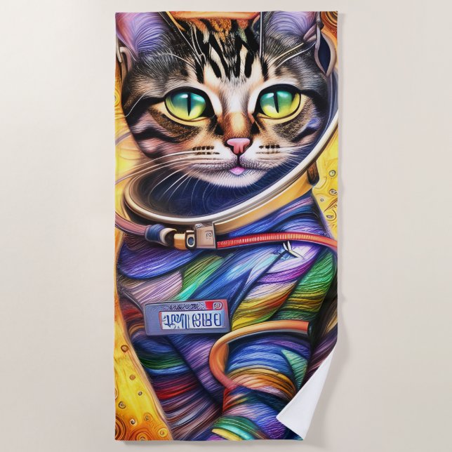 Serviette De Plage Chat néon futuriste (Devant)