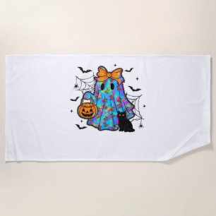 Serviette De Plage Chat noir amusant et Halloween Fantôme Essentiel T